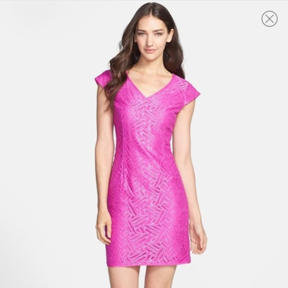 Lilly Pulitzer Selassie Dress Fuchsia Lace with Silver Lurex Thread Size 8